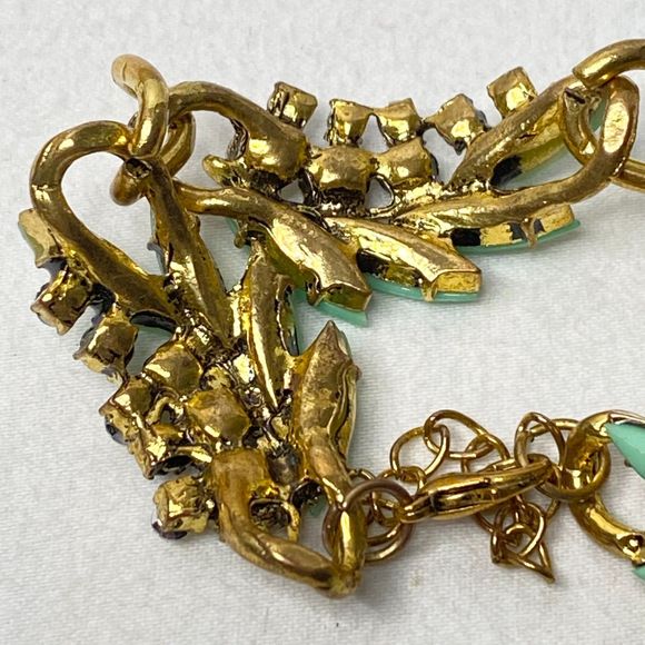 Chain Bracelet Mint Green Marquise Stone Clear Rhinestones In Gold Tone Links - Picture 6 of 10